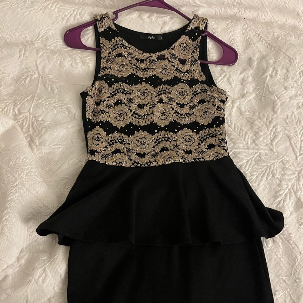 Black Gold Peplum Dress